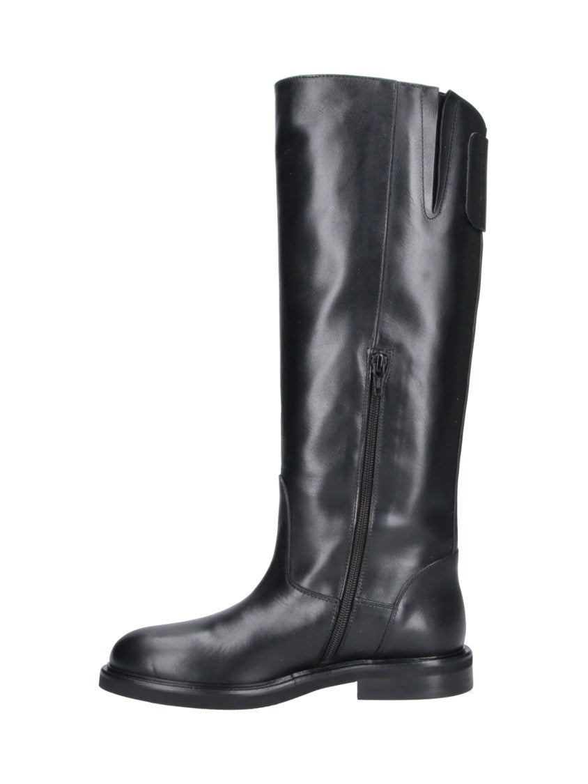 Poeve Black Eva Rounded-Toe Leather Boots