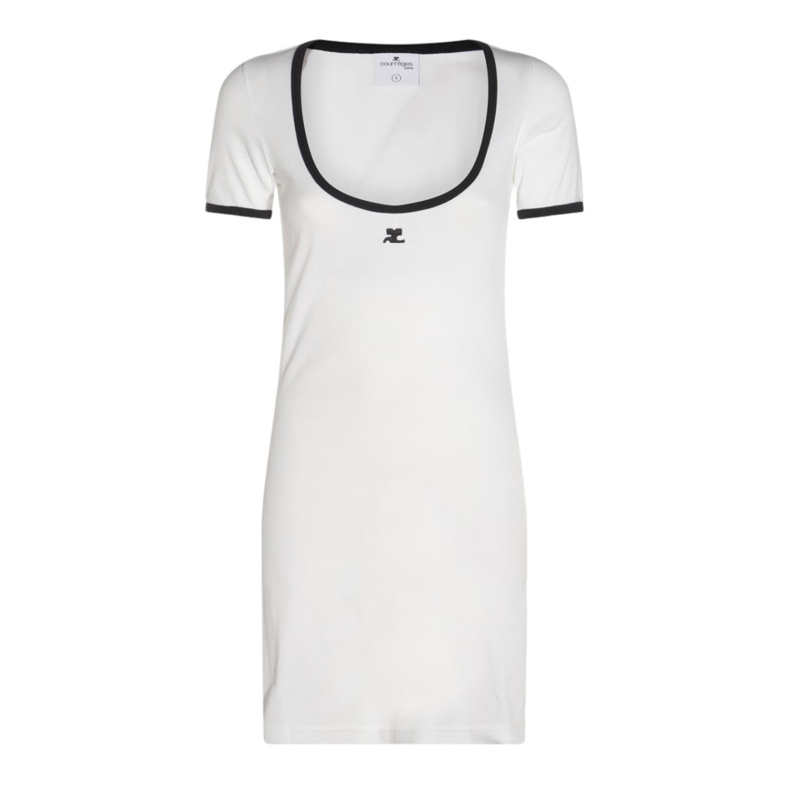Courrèges Fitted White Mini Dress With Contrasting Black Trim And Logo Detail