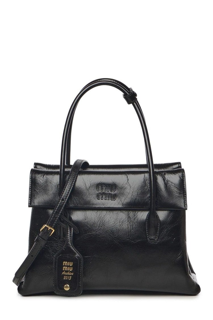 Miu Miu Structured Black Lambskin Tote With Finish