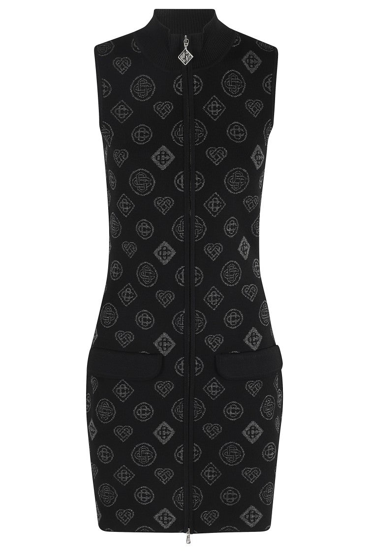 Casablanca Jacquard Mini Dress With Center Zipper And Logo Pattern