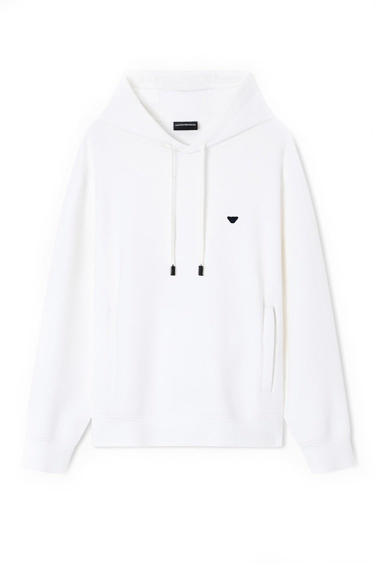 Emporio Armani White Cotton-Blend Logo Hoodie