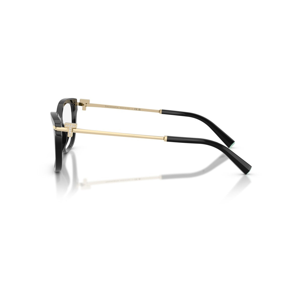 Tiffany & Co. Black Rectangular Acetate Gold Accent Eyeglasses