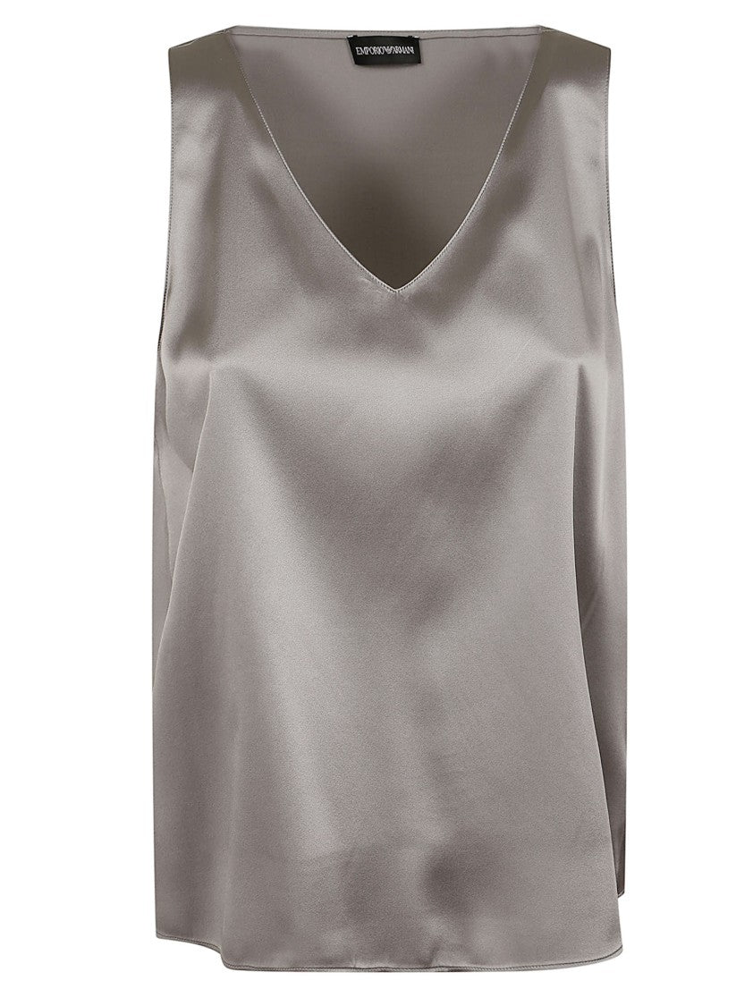 Emporio Armani Sleeveless Satin Top With V-Neckline And Flowing Fit