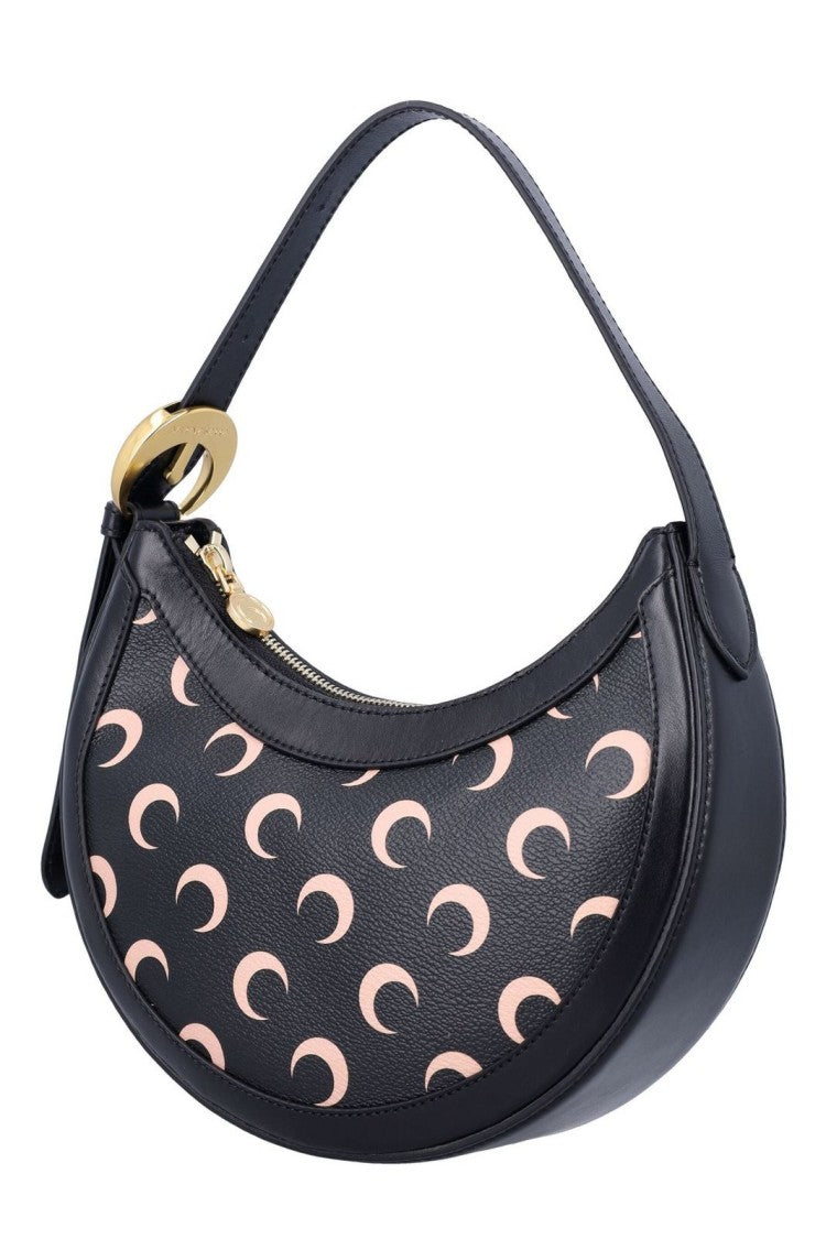 Marine Serre Crescent-Shaped Black Leather Shoulder Bag