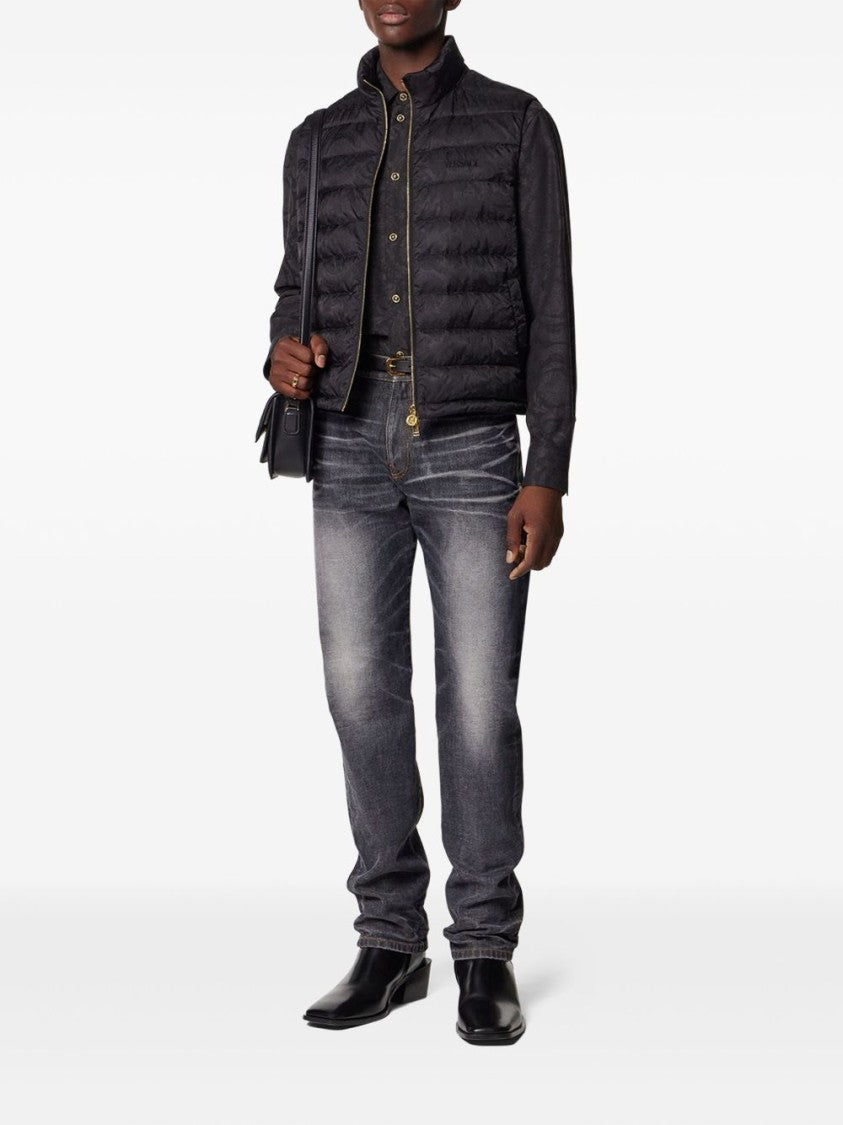 Versace Baroque Jacquard Black Shirt With Gold Accents