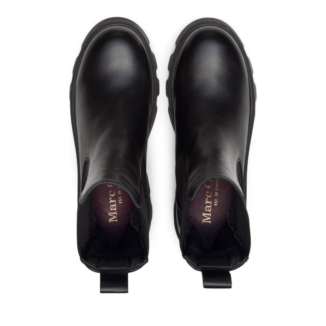 Marc O'polo Black Liliam 1A Chunky Sole Pull Tab Leather Boots
