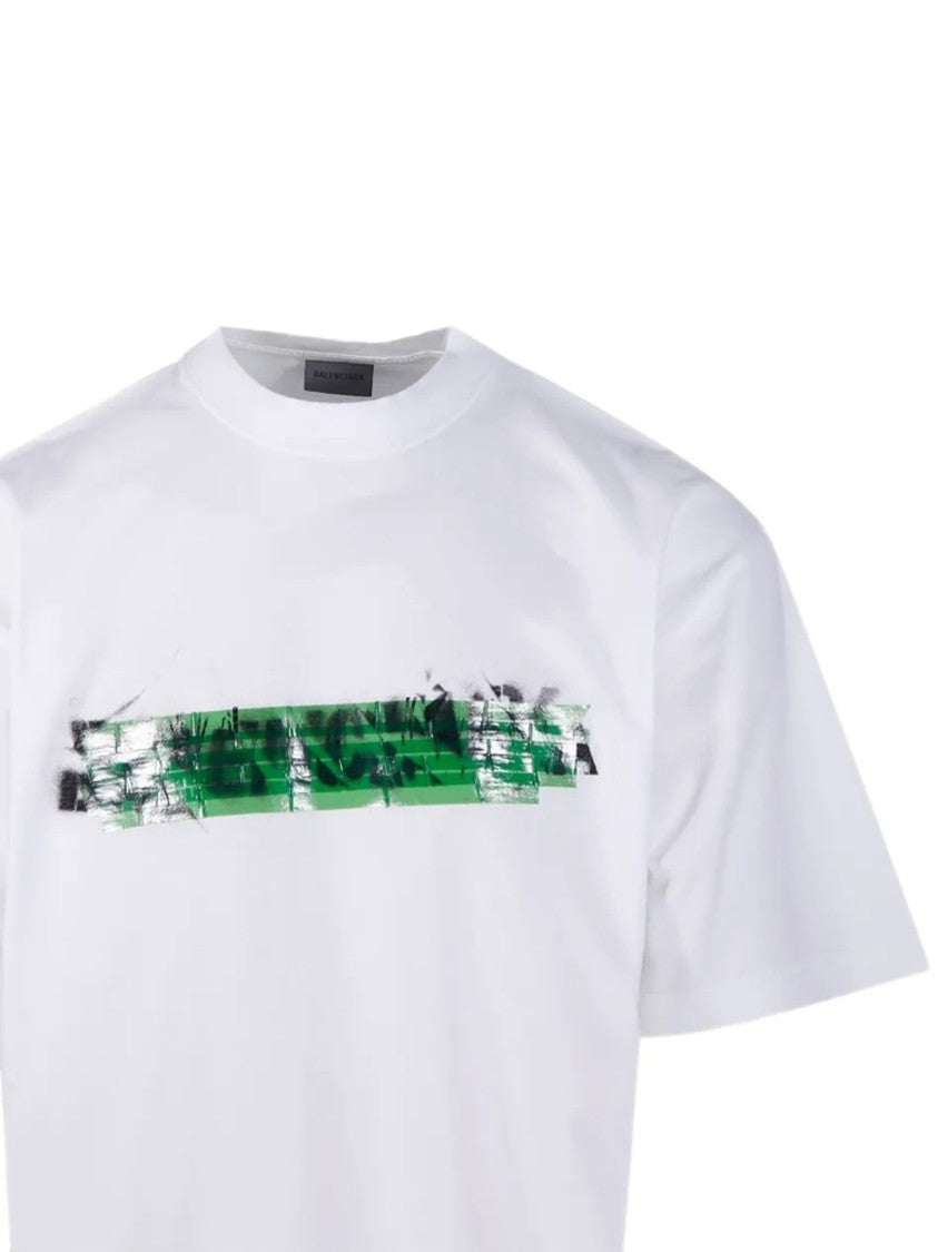 Balenciaga White Medium Fit Abstract Cotton T-Shirt