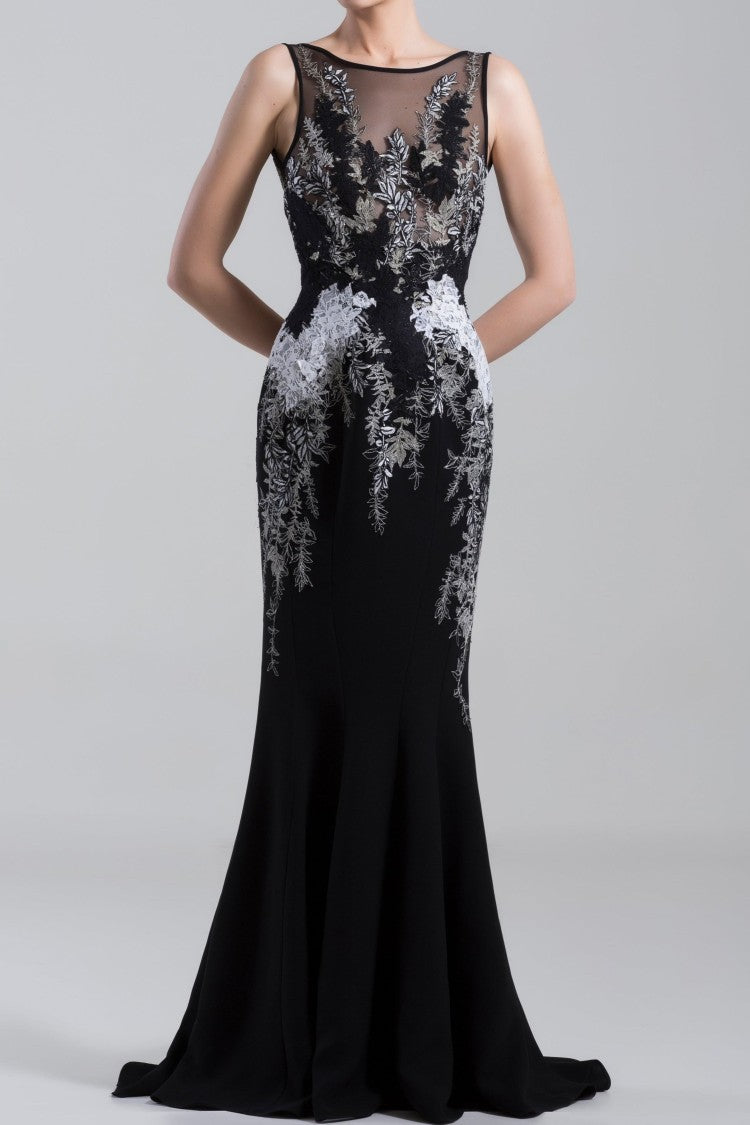 Saiid Kobeisy Embroidered Crepe Marocain, Sleeveless Dress