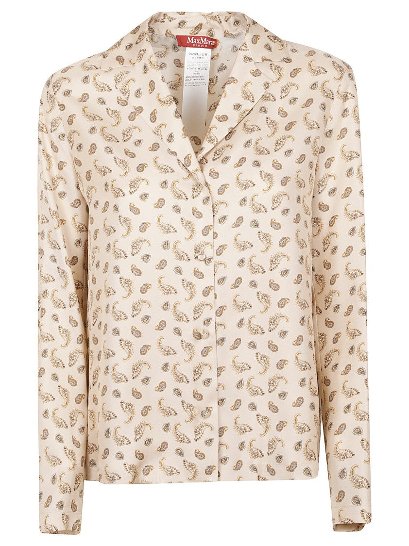 Max Mara Silk Paisley Pattern Long-Sleeved Top With Classic Collar
