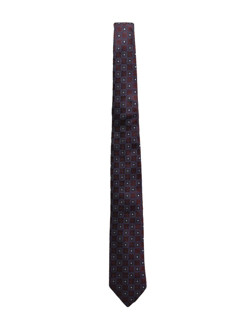 Emporio Armani Silk Tie With Geometric Pattern In Deep Red