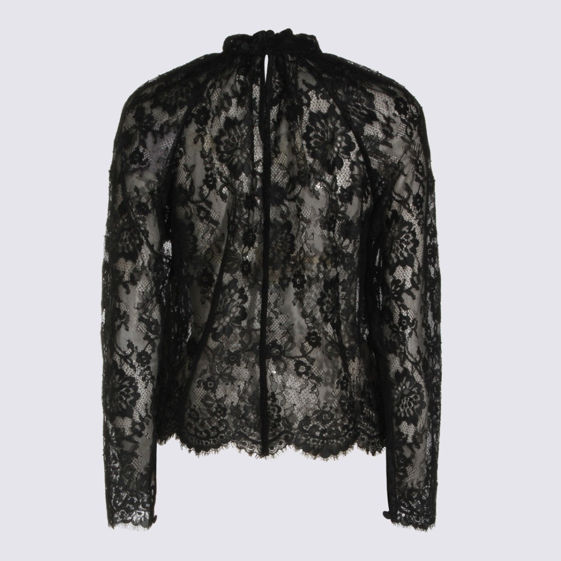 Self-Portrait Intricate Floral Lace Long-Sleeved Top With Scalloped Edges