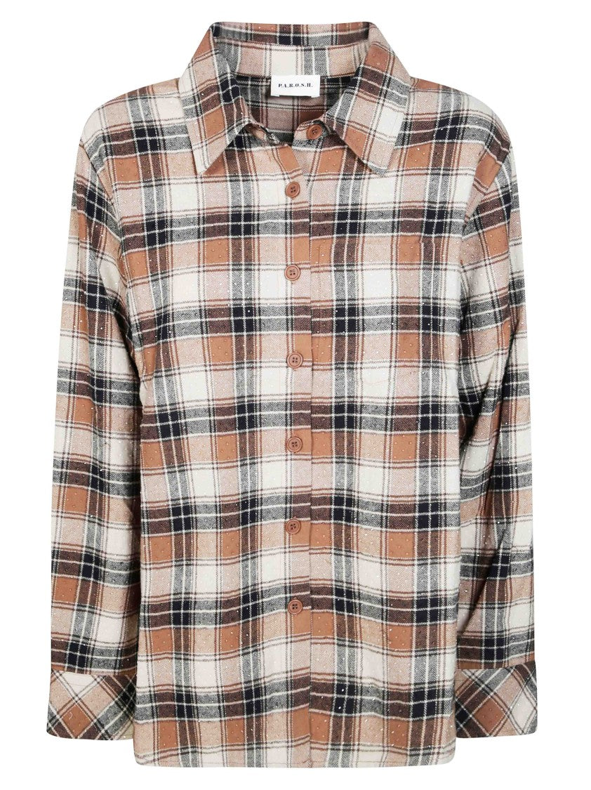 Parosh Plaid Textured Button-Down Cotton Shirt