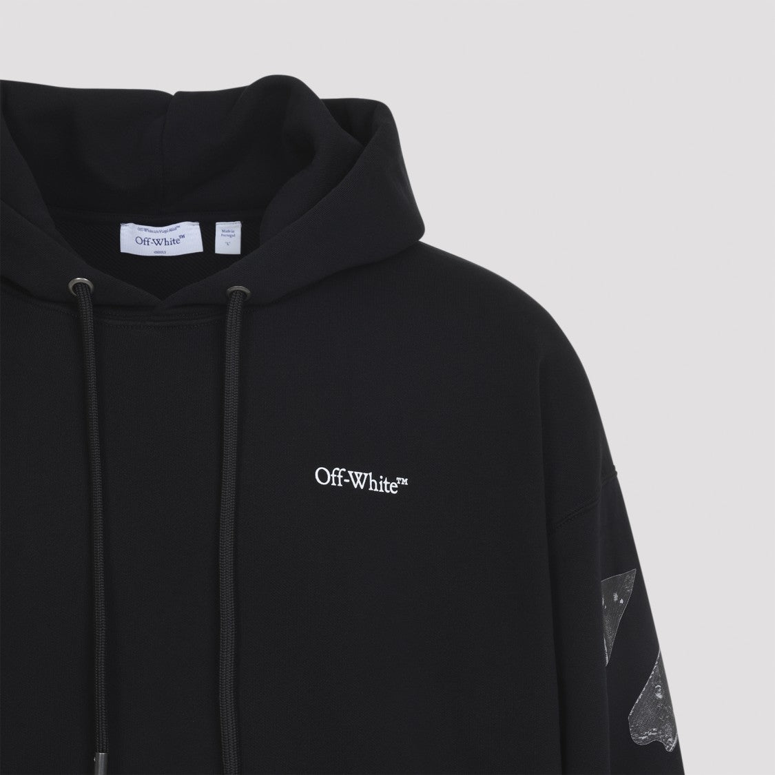 Off-White Relaxed Black Hoodie With Diagonal Stripe Graphics