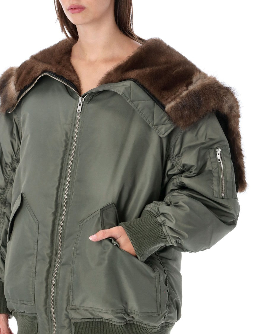 Stand Studio Olive Green Bobbie Faux-Fur Collar Jacket