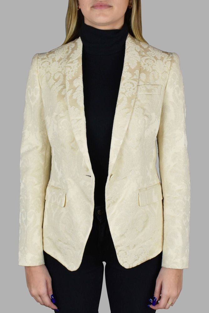 Dolce & Gabbana Intricate Embroidered Off-White Blazer With Single-Button Closure
