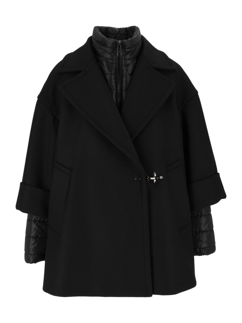 Fay Black Double Detachable Striped Quilted Layer Coat