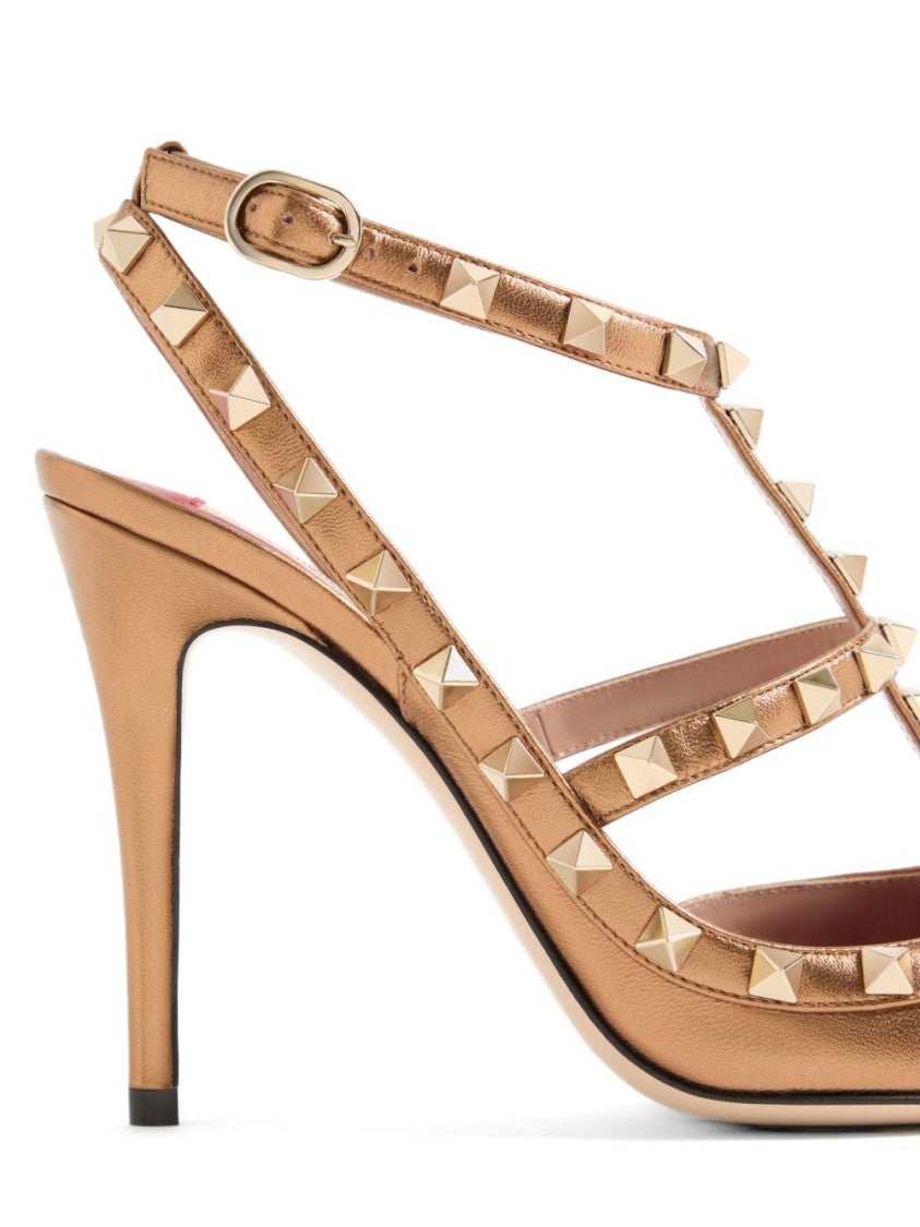 Valentino Garavani Black Pointed-Toe Slingback Pyramid Studs Pumps