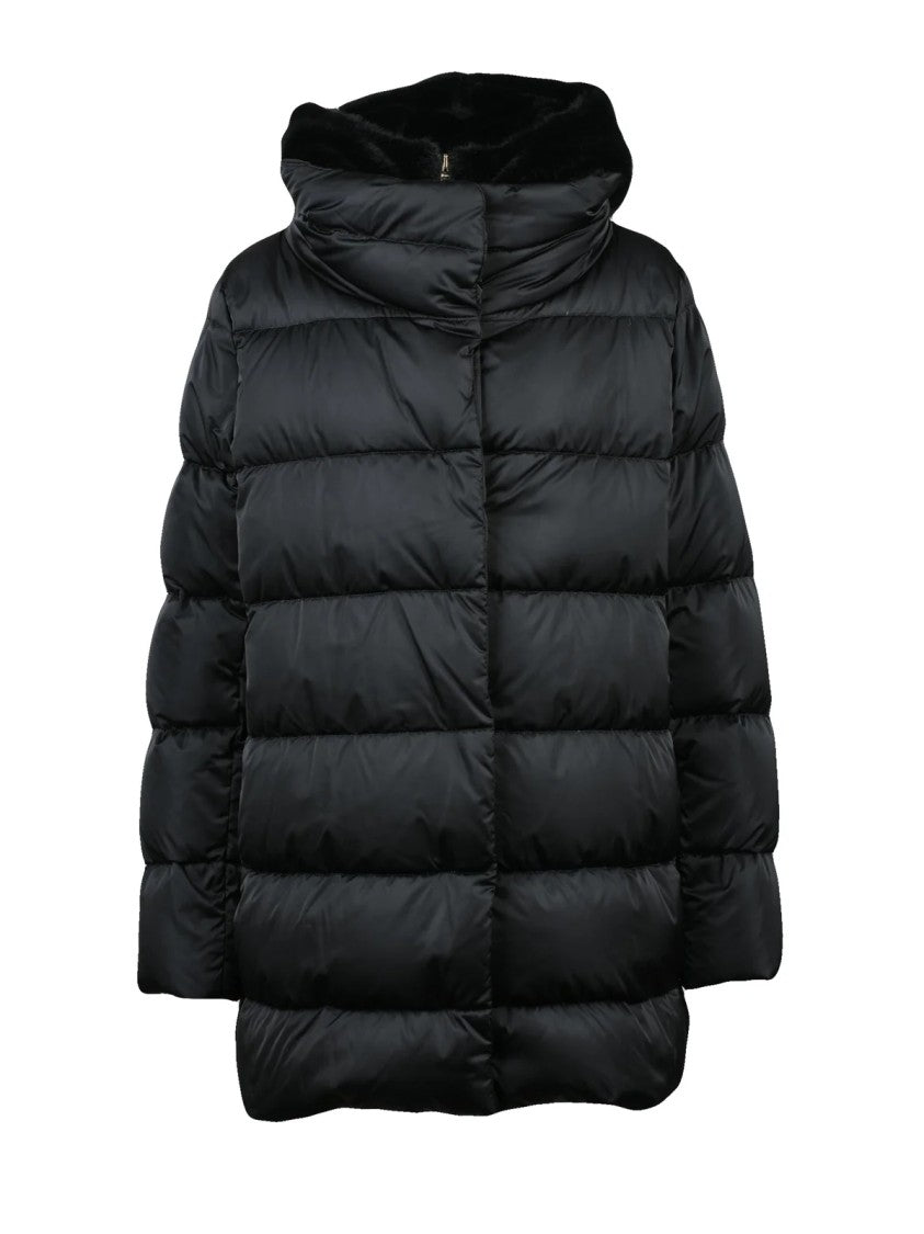 Herno Black Polyester Plush Hooded Down Jacket
