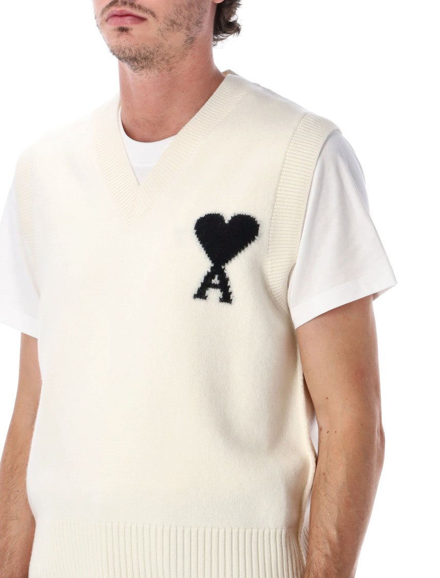 Ami Paris Sleeveless Adc V-Neck Knit Sweater