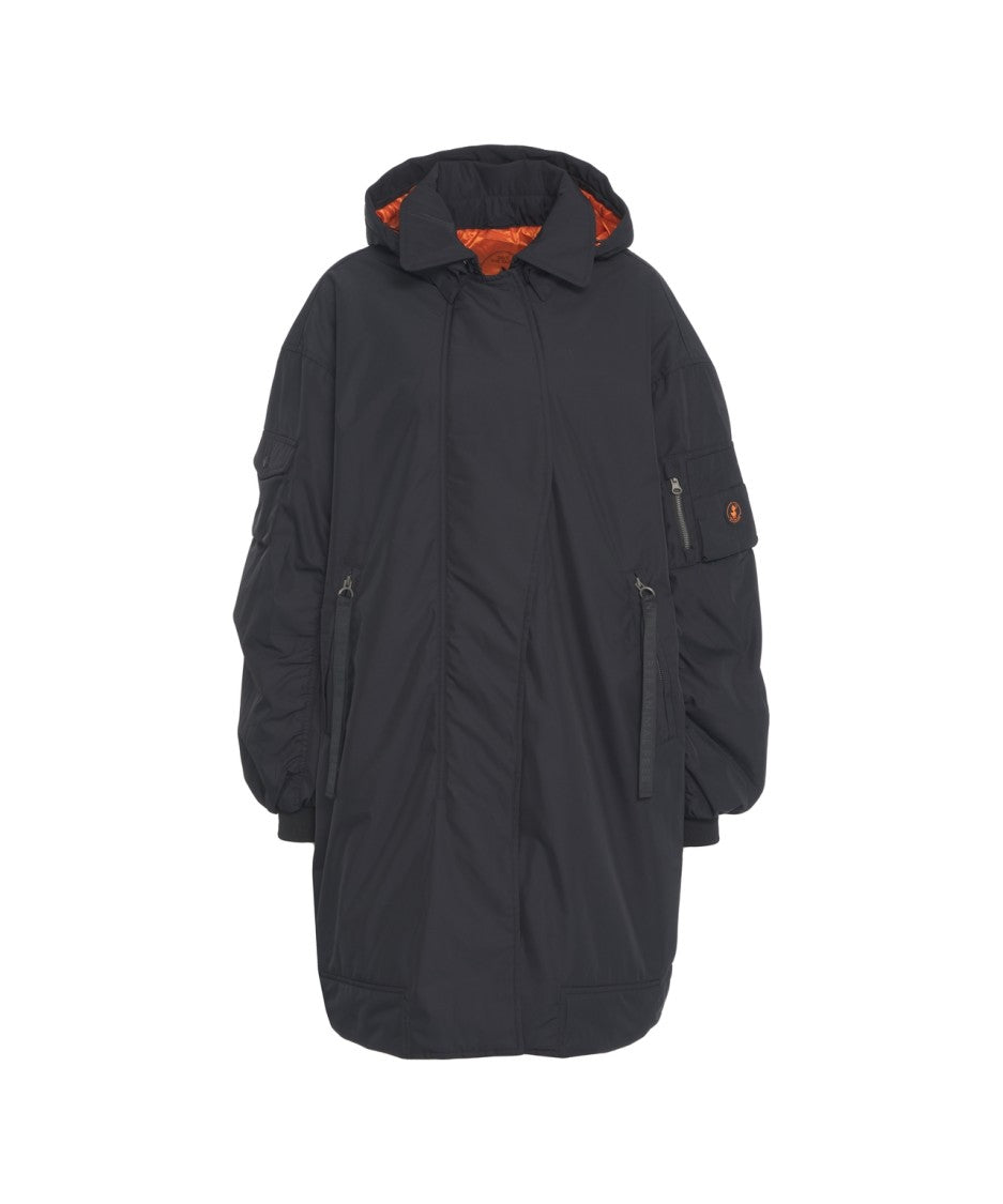 Save The Duck Black Bomber Parka With Removable Hood
