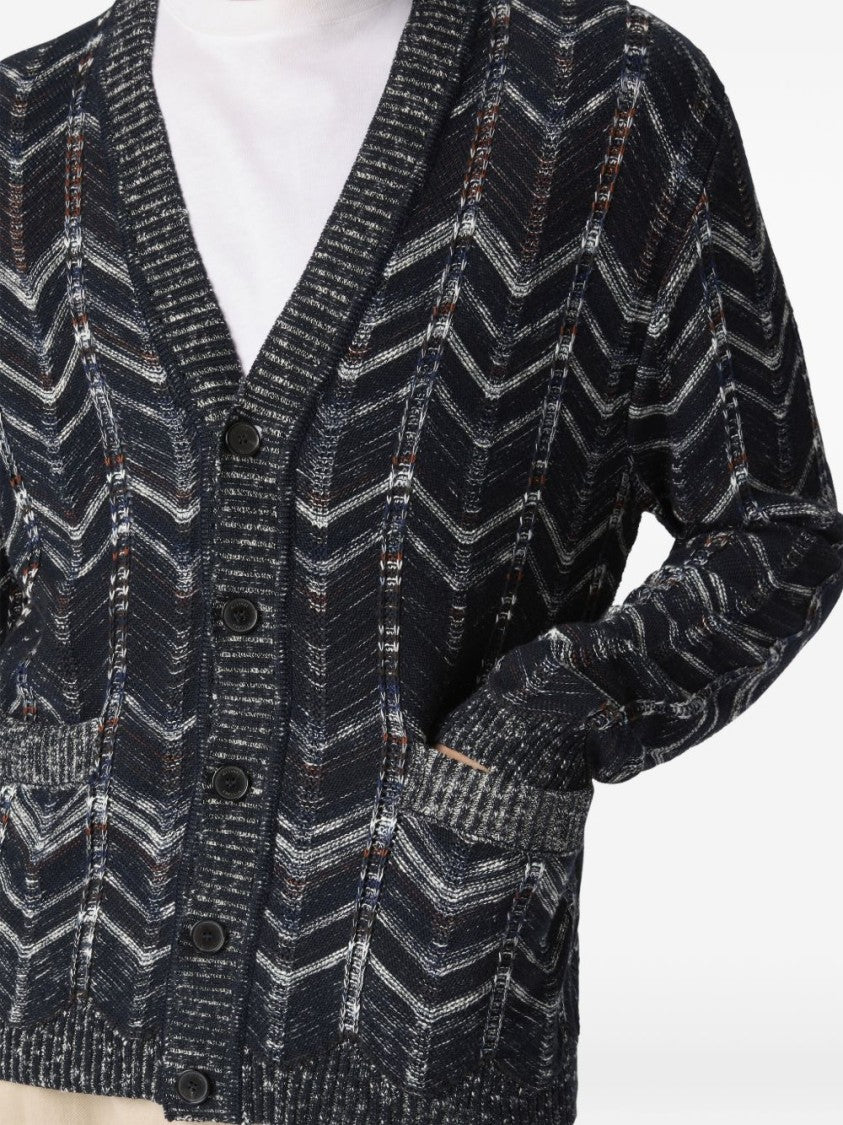 Missoni Navy Blue Chevron Pattern Cardigan