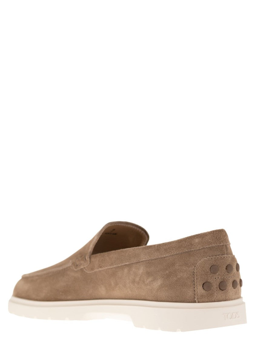 Tod's Brown Suede Slipper Moccasin With Embossed Monogram