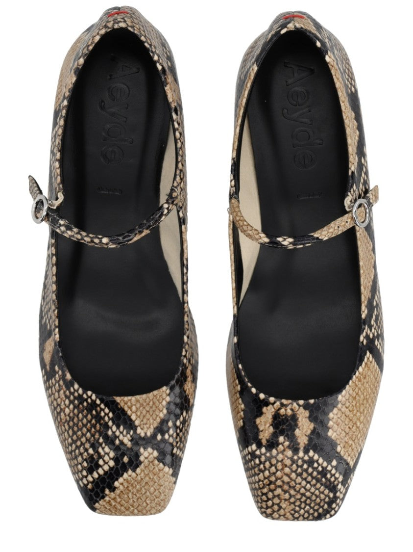 Aeydē Neutrals Uma Mary-Jane Snake Print Flats