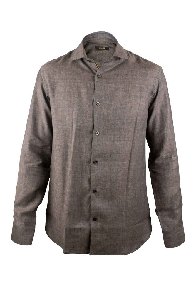 Moorer Linen Brown Shirt With Mother-Of-Pearl Buttons