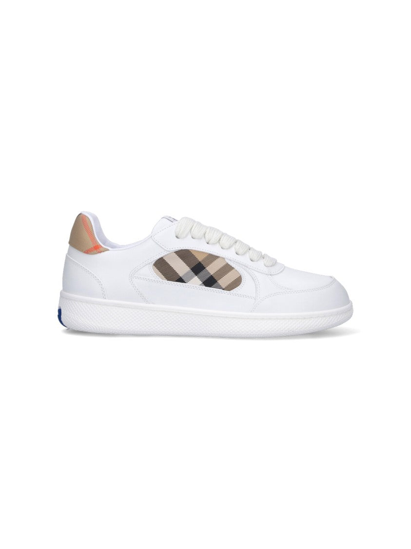 Burberry Rounded Toe Lace-Up Sneakers With Check Detail