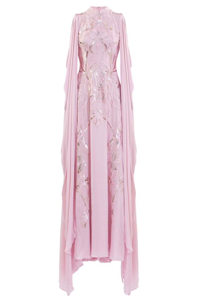 Saiid Kobeisy Crepe Georgette Dress With Draped Sleeves