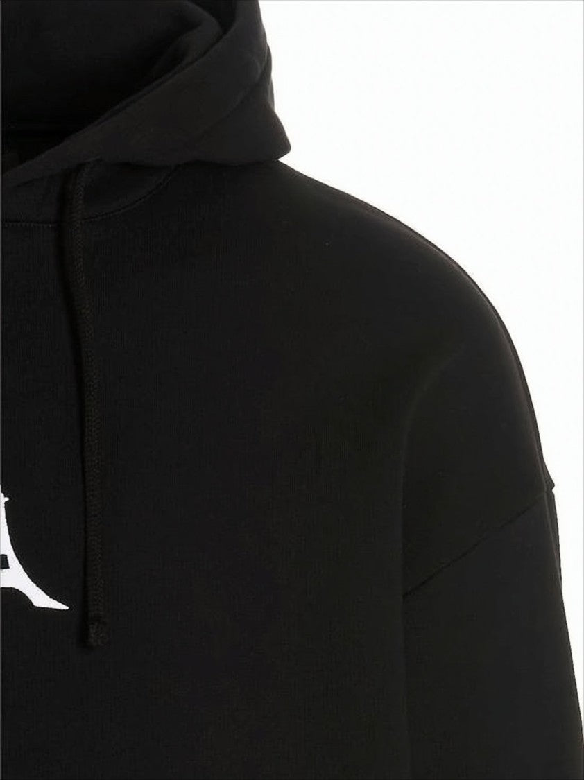 Givenchy Black Cotton Hoodie With Subtle Eiffel Tower Logo