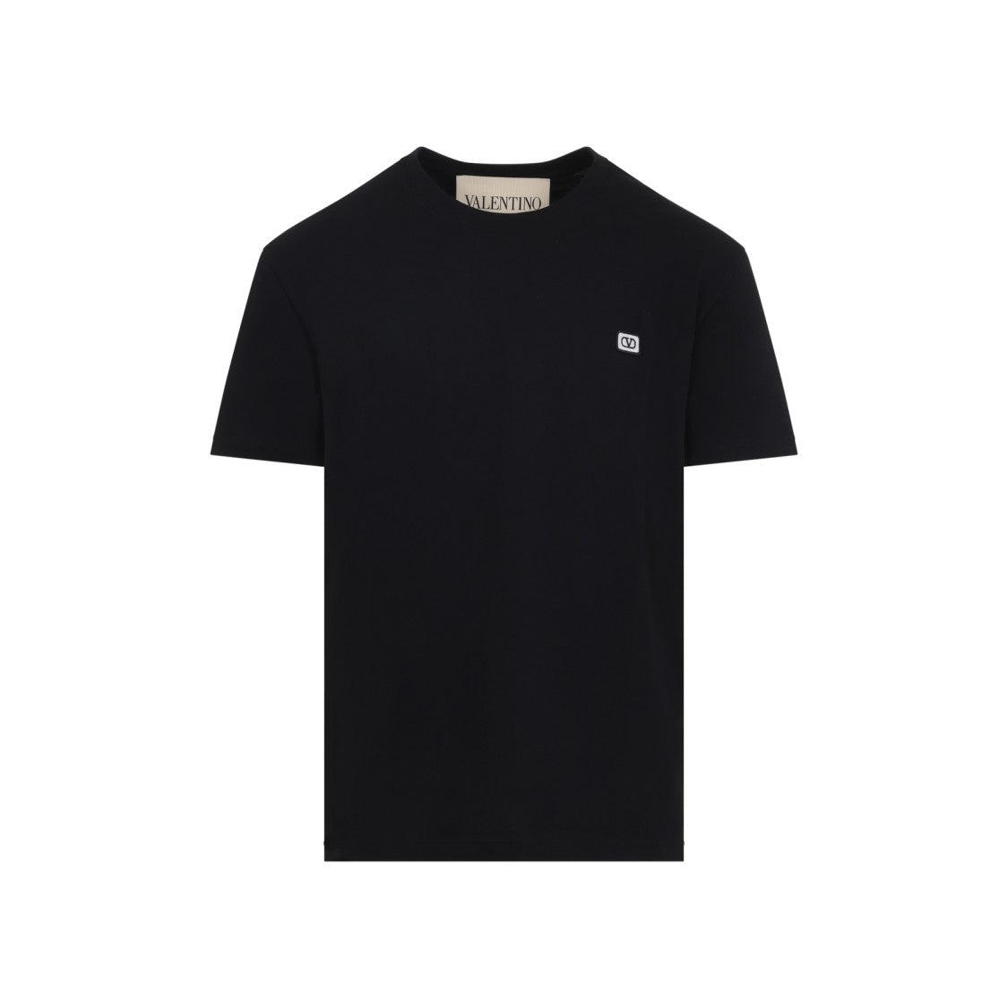 Valentino Minimalist Black Cotton T-Shirt With Vlogo Patch