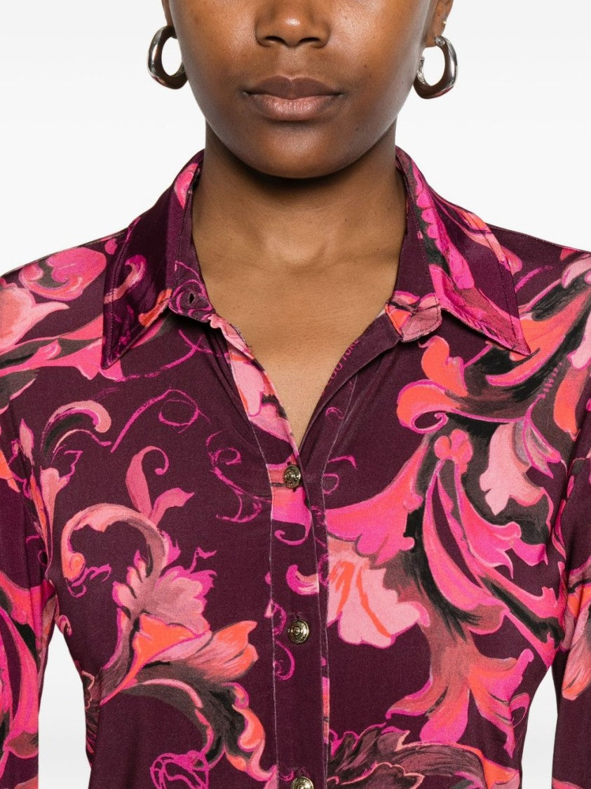 Versace Jeans Couture Baroque-Inspired Fitted Shirt In Deep Burgundy