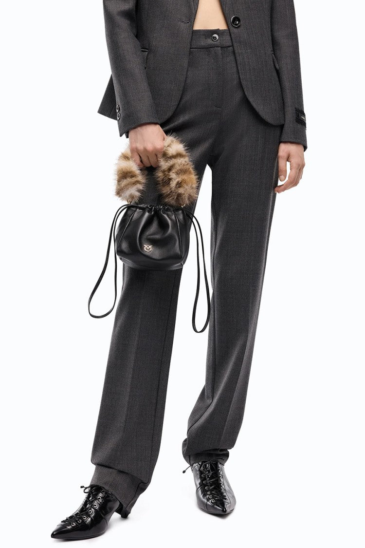 Pinko Black Drawstring Leather Bucket Bag