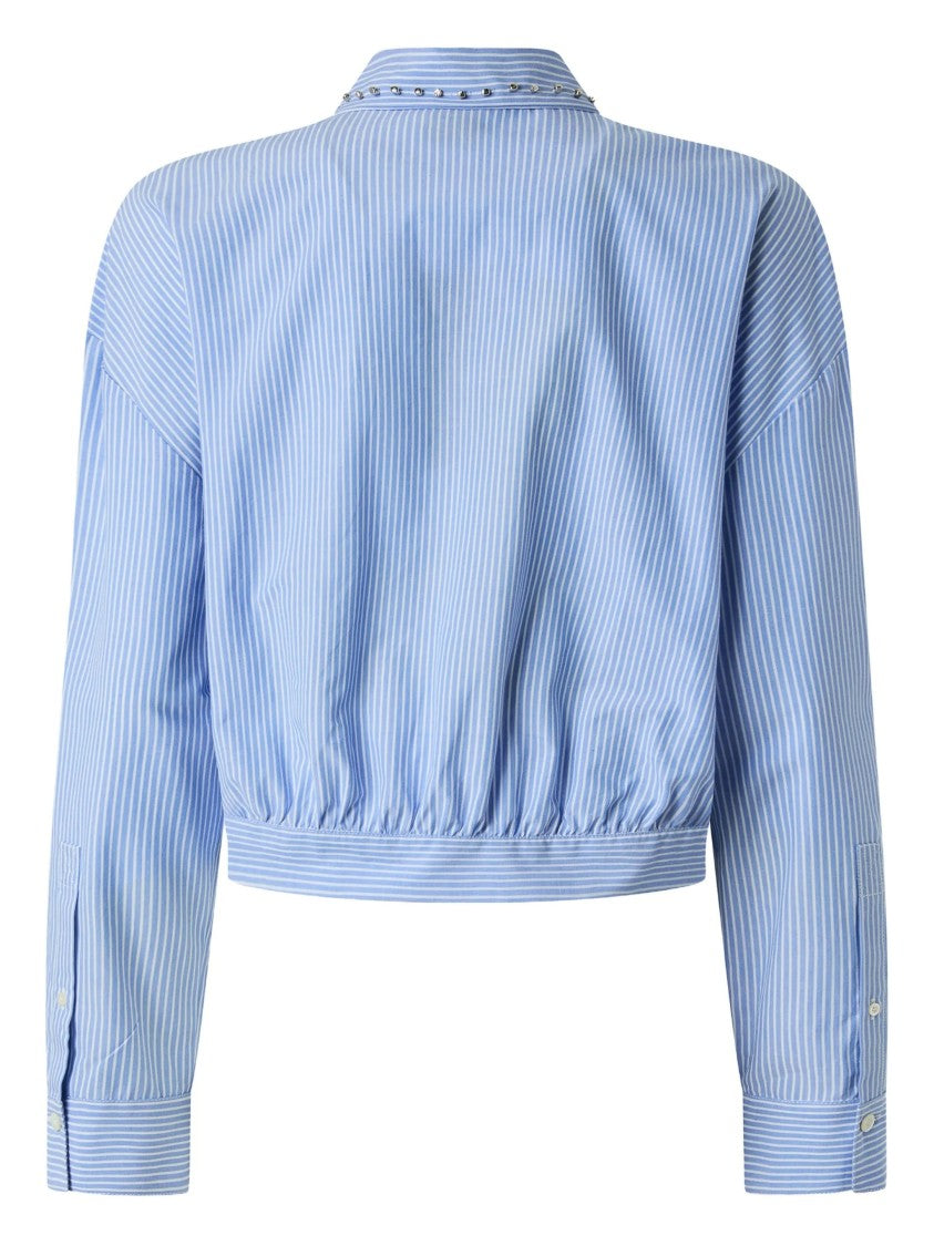 Pinko Light Blue Charita Cropped Pinstripe Shirt