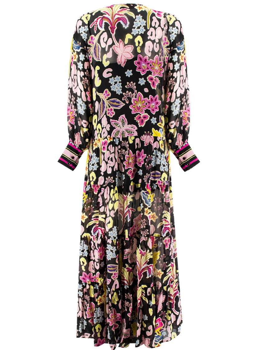 Ermanno Firenze Floral Print Maxi Dress With Lace Inserts