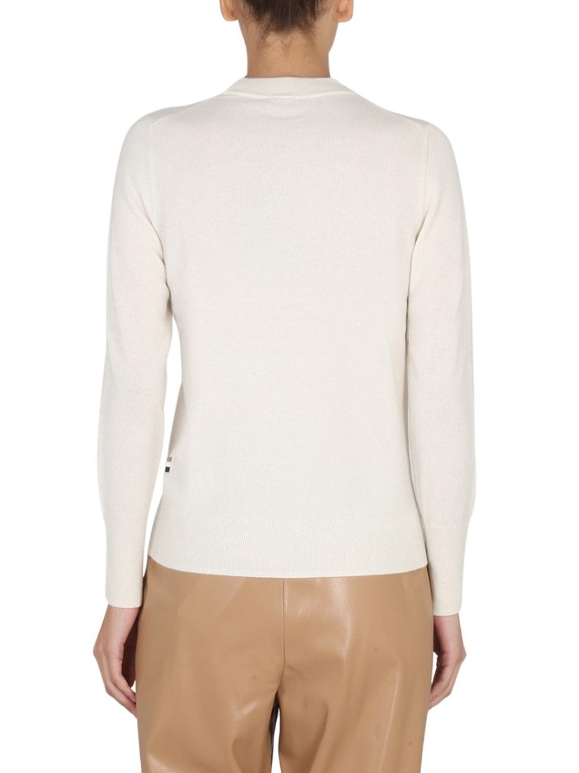 Boss Cashmere Sweater With Cross-Neck Detail
