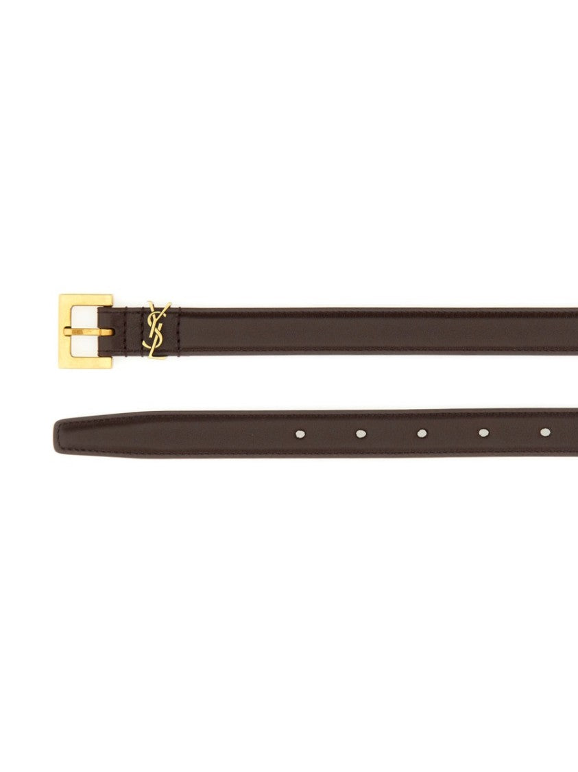 Saint Laurent Cassandre Narrow Leather Belt