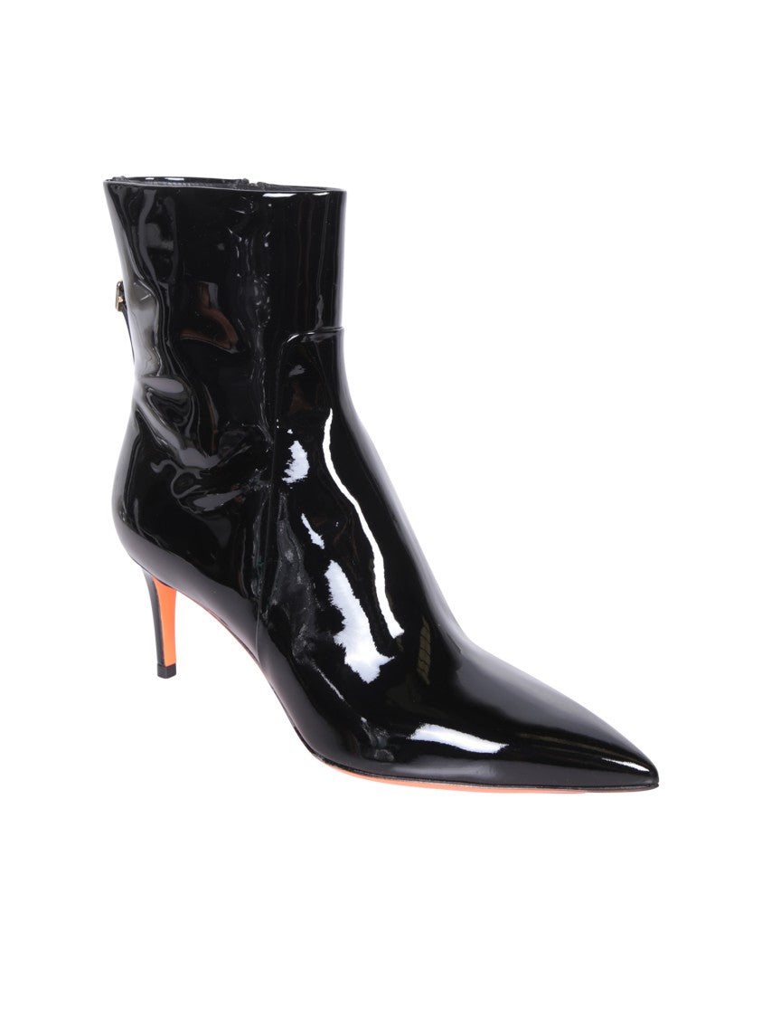 Santoni Black Leather Ankle Boots