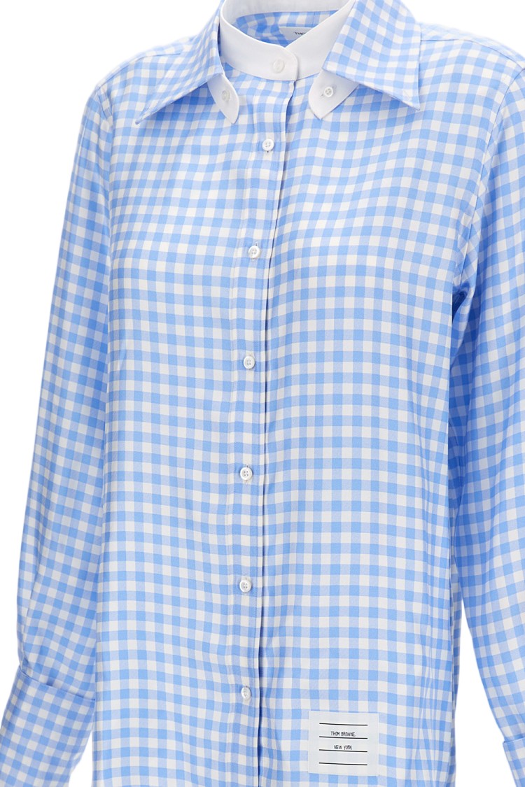 Thom Browne Checked Silk Twill Shirt With Classic Collar And Logo Label