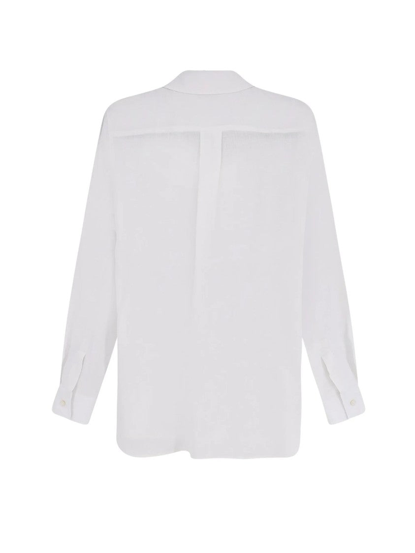 Max Mara White Pointed Collar Linen Shirt