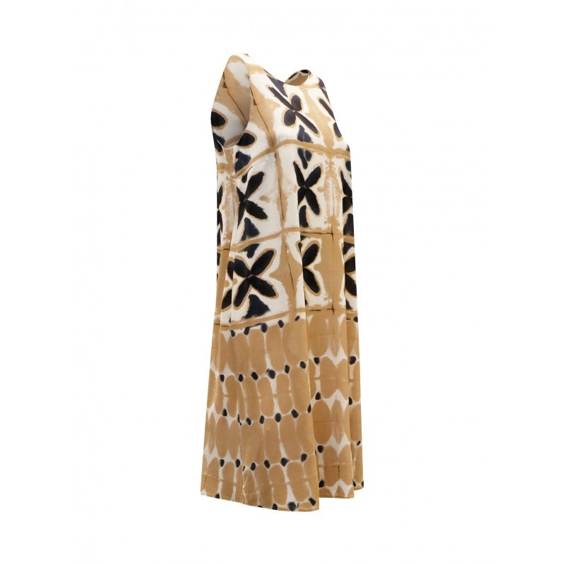 One Beige And Black Viscose Midi Dress