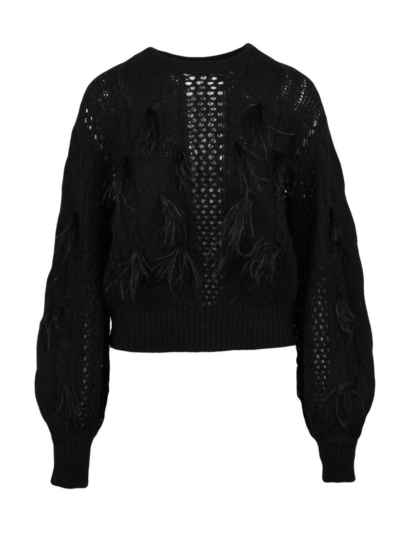Twin-Set Black Feather Embellished Acrylic-Blend Crewneck Sweater