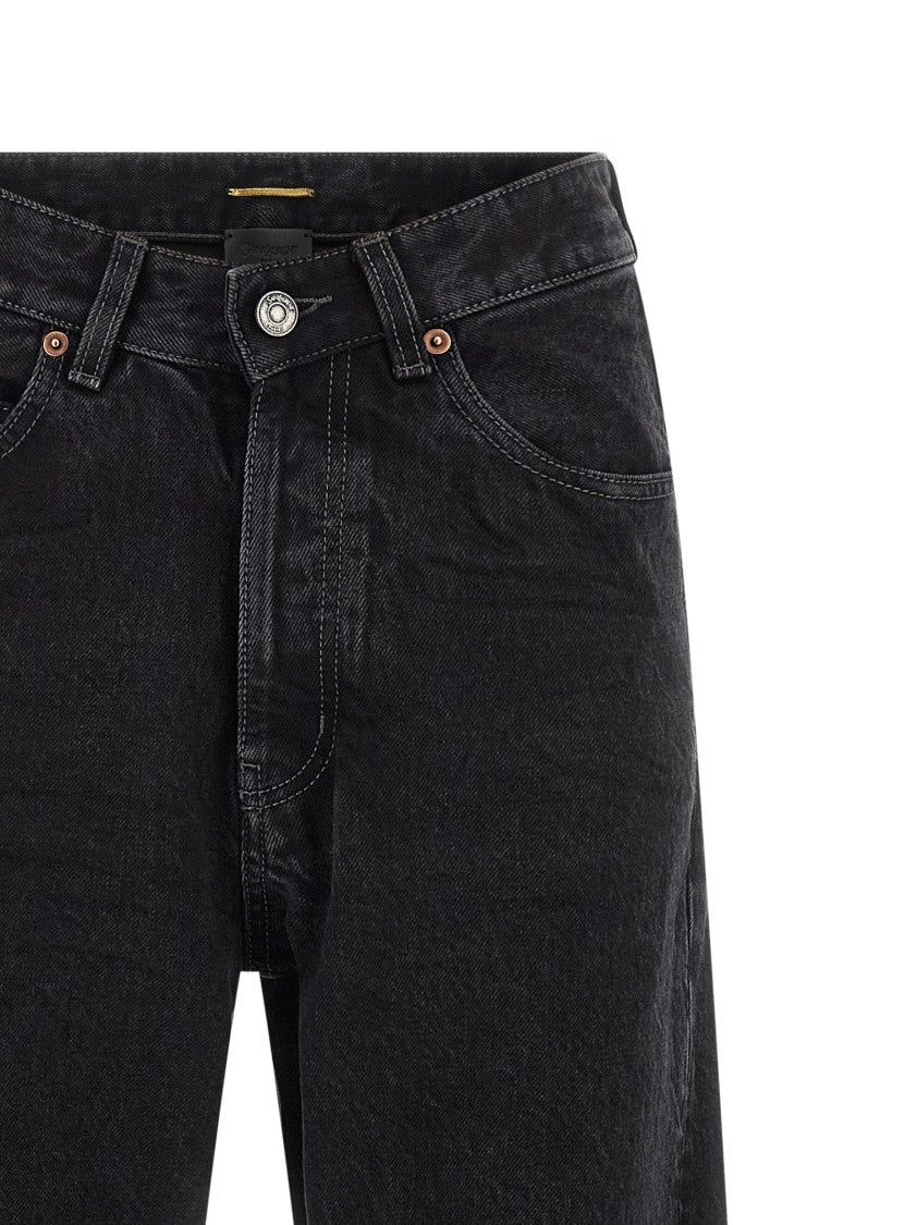 Saint Laurent High-Waisted V-Front Jeans In Black Denim