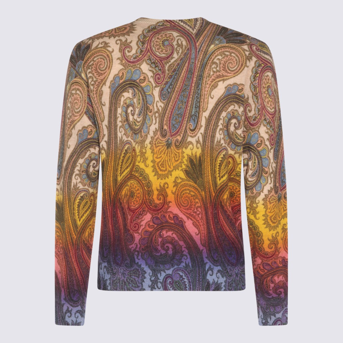 Etro Gradient Paisley Pattern Knit Sweater With Classic Crew Neckline