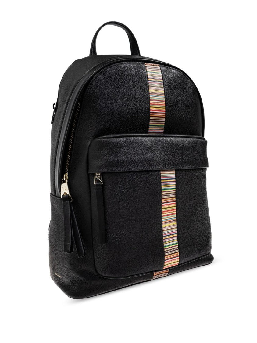 Paul Smith Vertical Stripe Black Backpack With Top Zip Closure