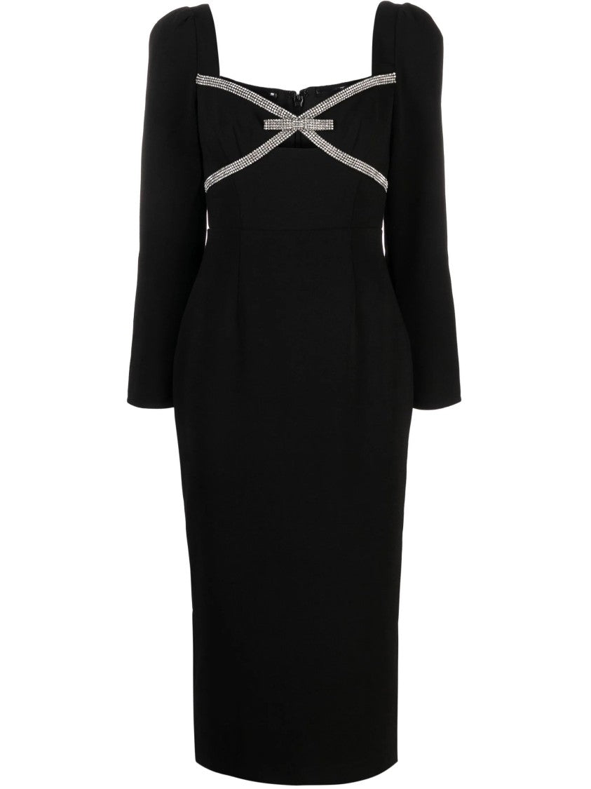 Self-Portrait Black Diamante Bow Midi Dress