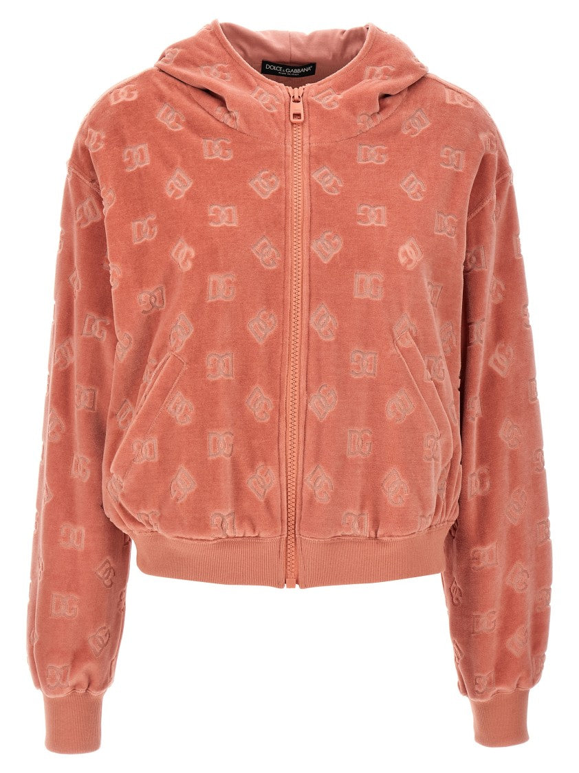 Dolce & Gabbana Chenille Hoodie With Dg Jacquard Logo