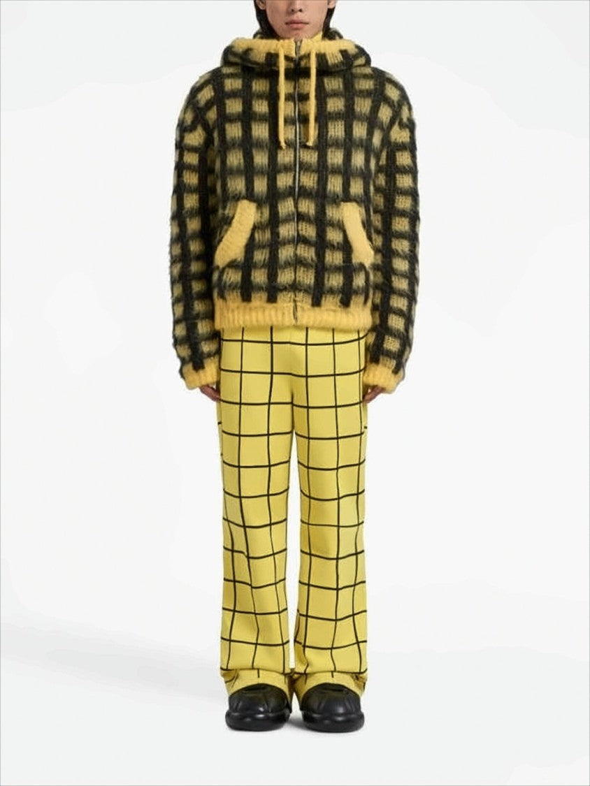 Marni Fuzzy Hooded Jacket With Bold Checkered Pattern