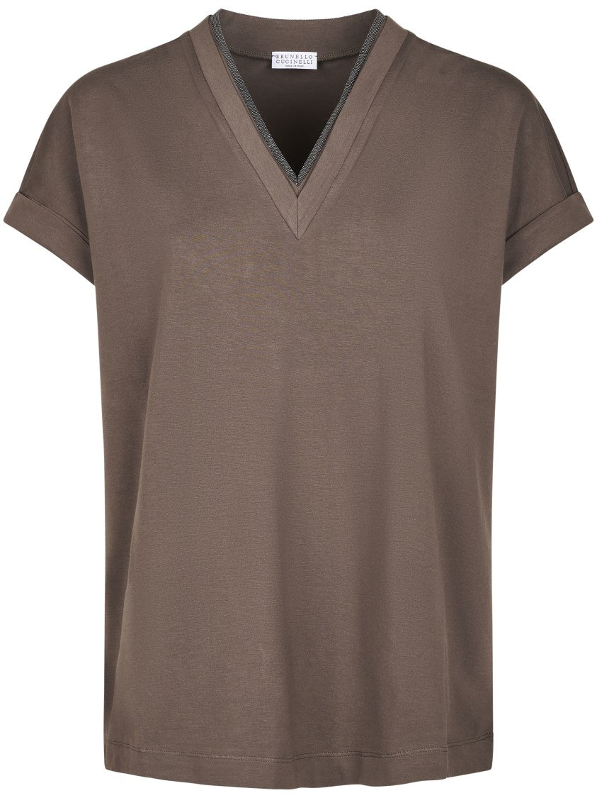 Brunello Cucinelli Short-Sleeved Relaxed Fit T-Shirt With V-Neckline